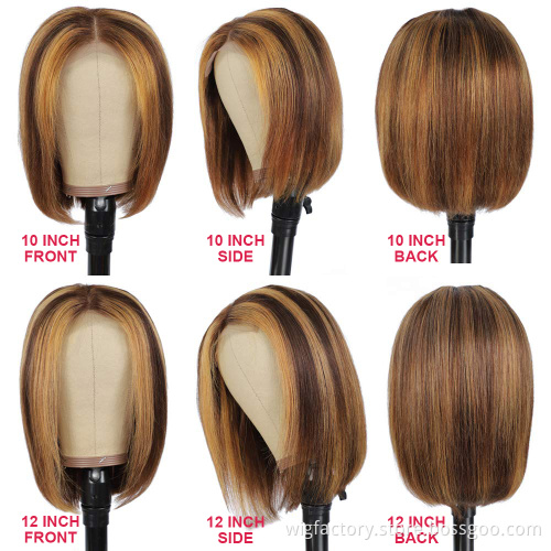 Cheap T part human hair bob wigs lace front,colored bob wigs human hair,highlight 4/27 straight bob human hair lace front wigs